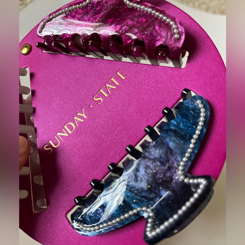 NWT 💙💖 Sunday State Hair claw clips set of 3 embellished with faux pearls - Picture 7 of 14